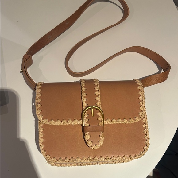 Loeffler Randall Honey Vachetta Lisel Raffia Trimmed Crossbody - Picture 2 of 6